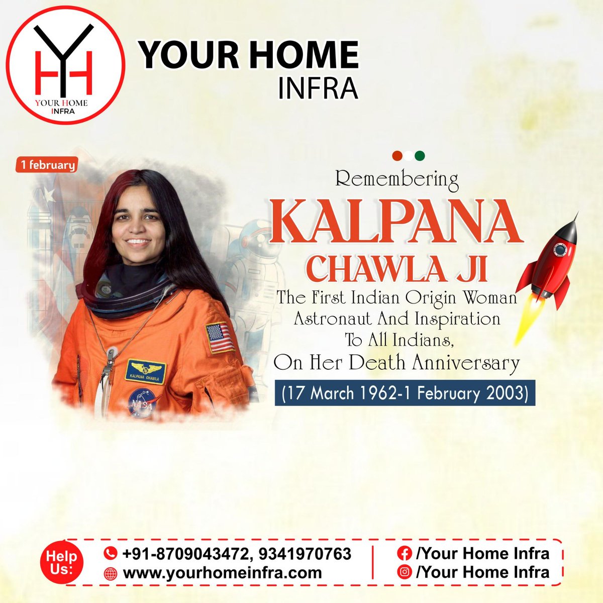 urHomeInfra's tweet photo. The First Indian Origin Woman Astronaut and Inspiration to all Indians, on her #DeathAnniversary #KalpanaChawlaJi #1Feb #interiordesign  #furnituredesign #homeinterior #homefurnishing #architecture #constructionindustry #constructionservices #bhagalpur #yourhomeinfra https://t.co/yE9Orw2zvP