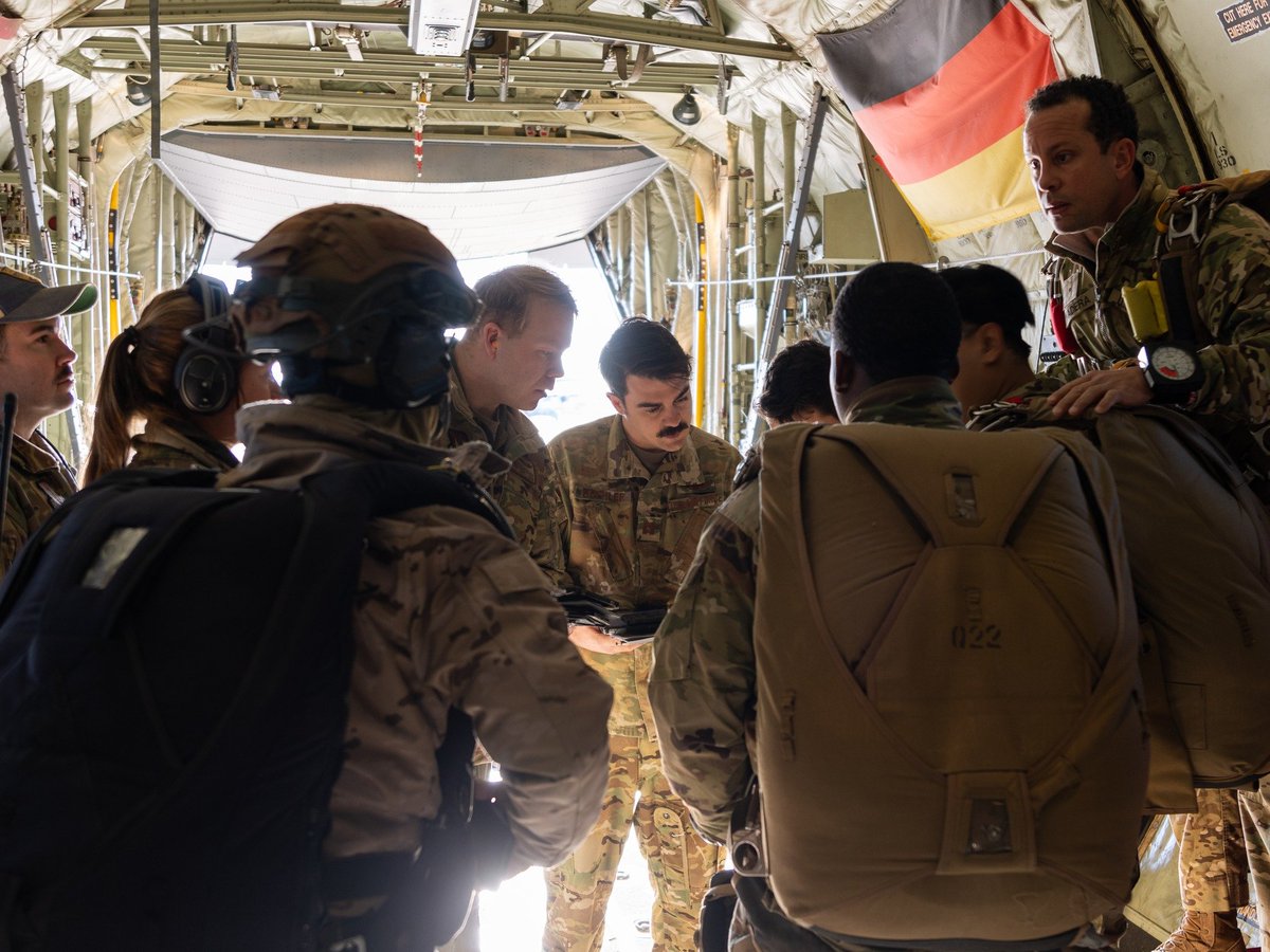 16thSustBde's tweet photo. Yesterday @USArmy Soldiers assigned to the @16thSustBde joined members of the Spanish Air Force for airborne operations out of a @usairforce C-130J Super Hercules aircraft flown over the San Gregorio mountain range in Spain, during Operation Chasing Sol. 
#StongerTogether #Team21 https://t.co/JeuLSVLgyv