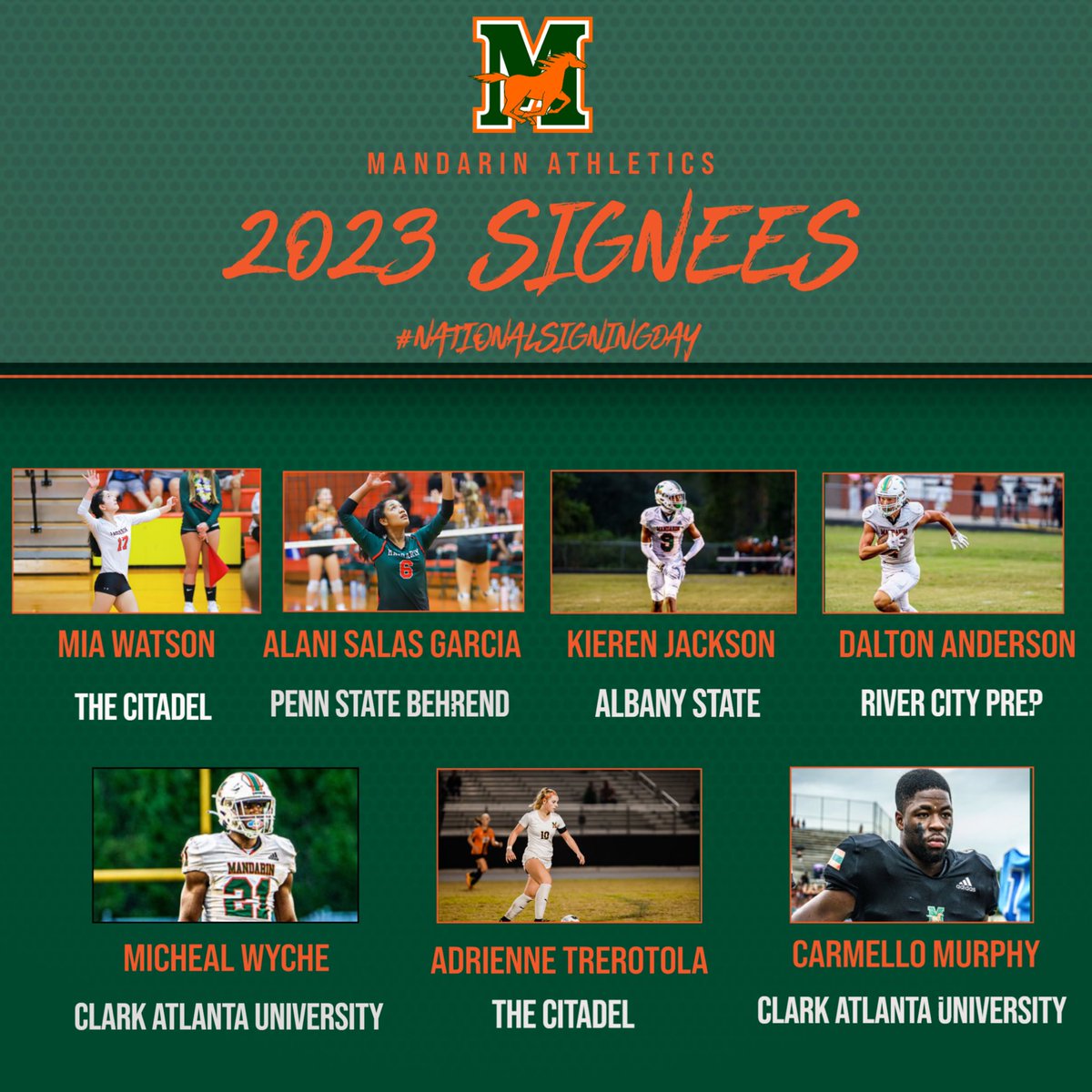 Mandarin High Sports (@mhssportszone) on Twitter photo Mustang Nation, Its National Signing Day! Congratulations to our 7 signees! Go Mustangs! <a href="/Mandarin_HS_FB/">Mandarin HS Football</a> <a href="/MandarinVolley/">Mandarin High School Volleyball</a> <a href="/MandarinGSoccer/">MHS Girls Soccer</a> Mustang Nation, Its National Signing Day! Congratulations to our 7 signees! Go Mustangs! <a href="/Mandarin_HS_FB/">Mandarin HS Football</a> <a href="/MandarinVolley/">Mandarin High School Volleyball</a> <a href="/MandarinGSoccer/">MHS Girls Soccer</a>