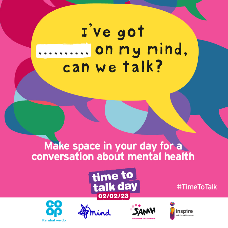 fergie198's tweet photo. Make space in your day, the nation's biggest conversation about mental wellbeing is happening on 2 Feb 2023
Get involved this #TimeToTalk Day with @coopuk @mindcharity @rethink_ 
Find out more ➡️ https://t.co/UaWkAUUO2n https://t.co/p2CNQAtrPY