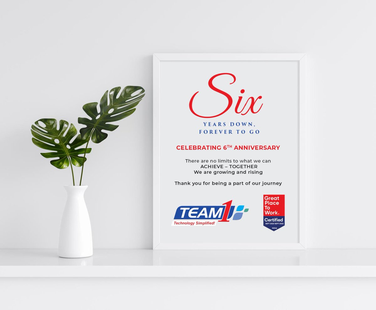 And it's a 6 for us at Team1 Consulting. We have come a long way , crossed a lot of hurdles and delivered great results .To each one of you who has been a part of this company and a part of our growth journey  - A Huge Thank You

#Growth  #ThankYou  #team #6years
<a href="/Team1_Consult/">Team1 Consulting</a>