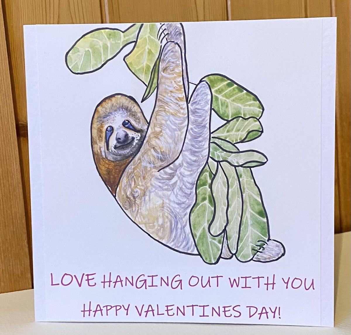 Here you are ! #EarlyBiz Personalised 6 x 6 inch card ready to go! #SMILEtt23 #MHHSBD ⁦@lass_lounge⁩ #Valentinecard #sloth #personalisedcard ⁦@TheCraftersUK⁩ ⁦@CraftBizParty⁩