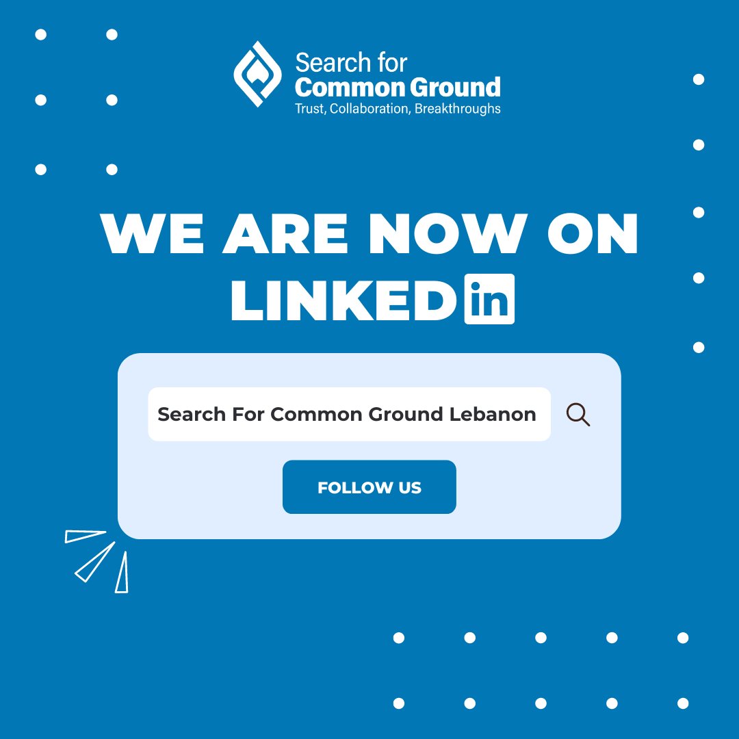 We are now on Linkedin!  📣

Connect with us and stay updated with Search for Common Ground Lebanon's lasted news and job opportunities by visiting this link below. 

linkedin.com/company/search…

Join us today and stay linked!