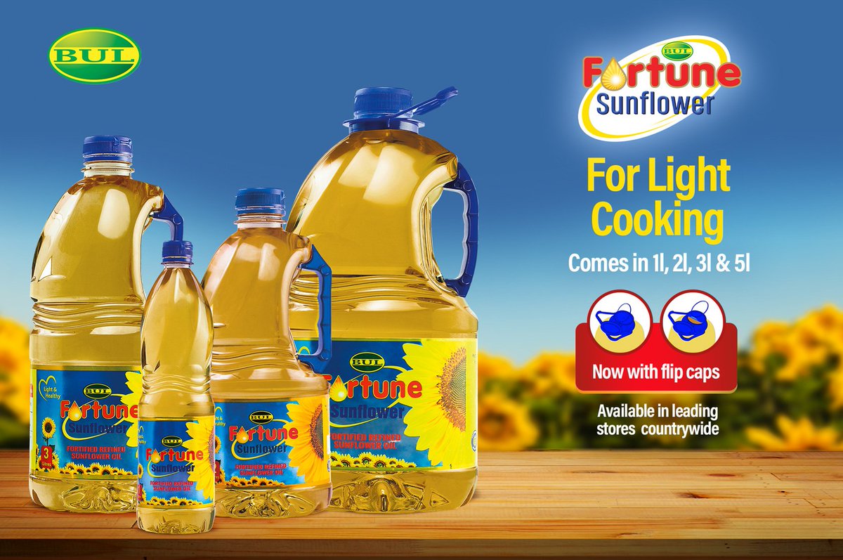 BidcoUganda's tweet photo. Introducing to you newest member of the Family FORTUNE SUNFLOWER
The most versatile Cooking oil to have in your kitchen.
It is a light cooking oil that wonβt overpower your recipes.
GRAB YOURS TODAY!
Available in all Leading Stores.
#FortuneSunflower #CookLight https://t.co/FxJqWgksKG
