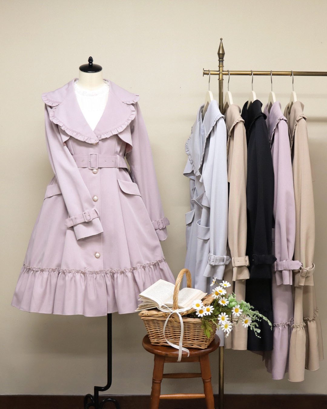 Amavel French Frill トレンチコート ミドル丈 ピンクclothes_R