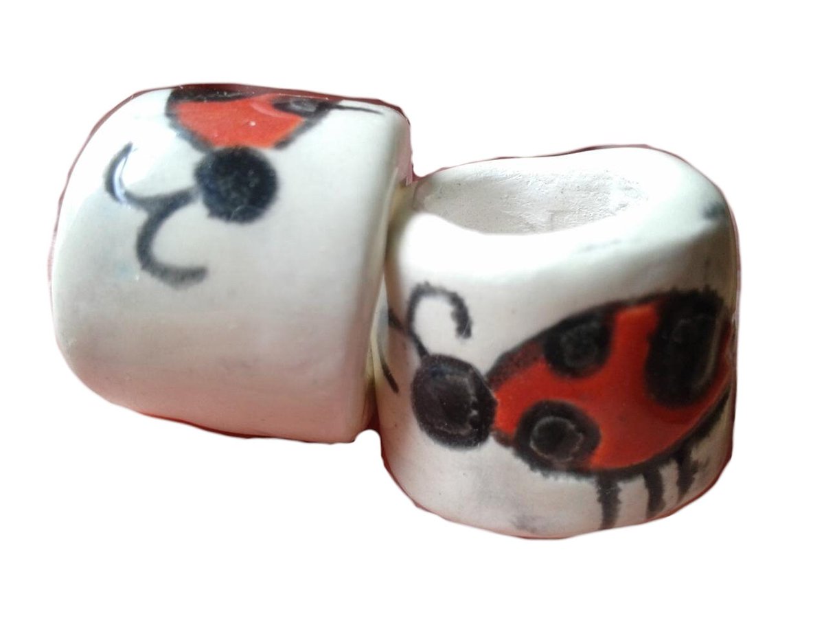 Set 2 Ladybug Macrame Beads Large Hole Ceramic Red Black Beads Dread Dreadlock Insect Bug tuppu.net/b5fe26b #madeincanada #handmade #GIFTIDEAS #LargeHoleBeads
