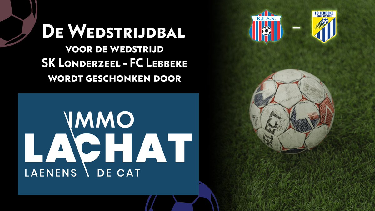 De wedstrijdbal voor de wedstrijd SK Londerzeel - FC Lebbeke van zondag 5 februari 2023 wordt geschonken door:
Immo LACHAT - immolachat.be