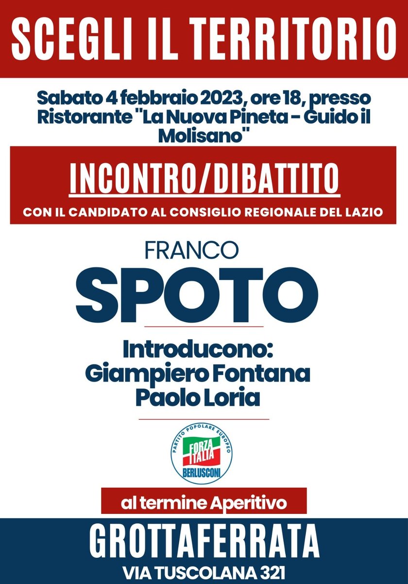 criptense's tweet photo. Invito all'evento di SABATO 4 FEB ORE 18.00 RISTORANTE "LA NUOVA PINETA", VIA TUSCOLANA 321, GROTTAFERRATA. Parleremo di tematiche di competenza regionali insieme a Franco SPOTO candidato al Consiglio regionale. Al termine aperitivo. Dare conferma entro giovedì 2 al 3472745139. https://t.co/o84fzJ6hWX