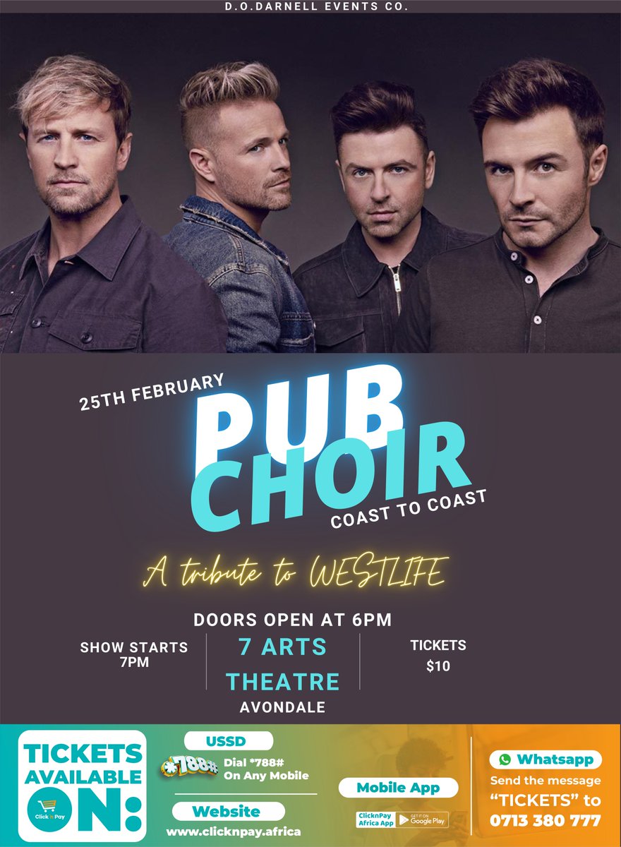 Grab your ticket, grab one more for your friend and we will take care of the rest. We mean it, we've got a FULLY stocked bar to make sure your throats never go dry for the duration of the show. Dial *788# to purchase your ticket via Ecocash. 
#PubChoirZw
#pubchoirzw