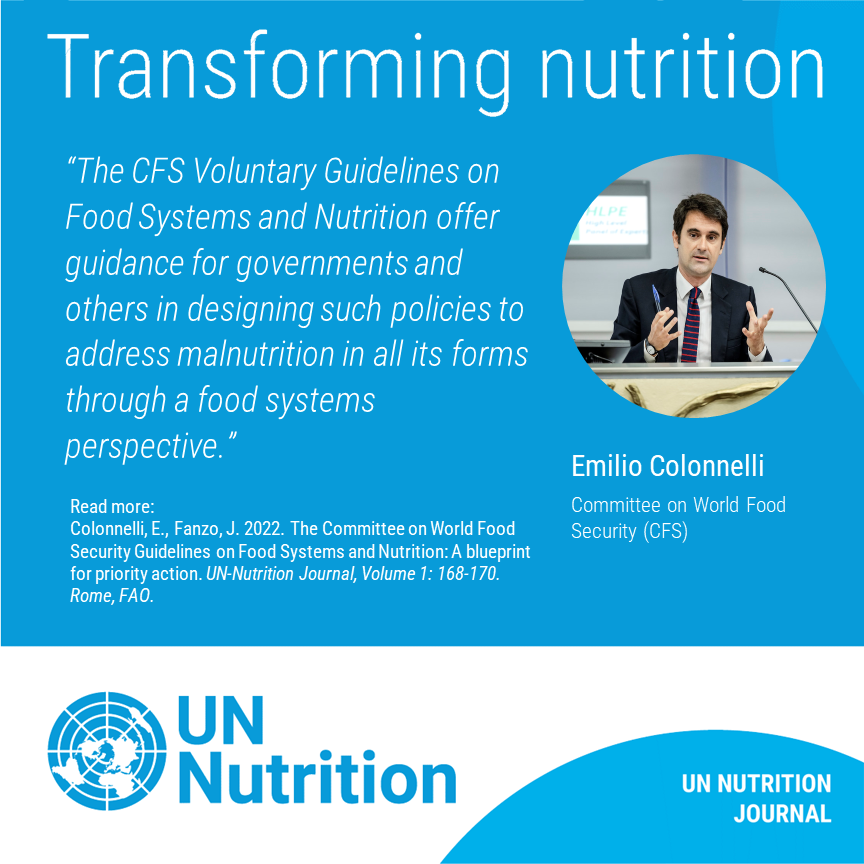 UN_CFS's tweet photo. 3️⃣.1️⃣ billion people cannot afford #HealthyDiets. This is why we need to transform our #FoodSystems.
Read the @UN_Nutrition #UNNJournal article by Emilio Colonnelli & Jessica Fanzo on the CFS #VGFSN as a blueprint for action ➡️ https://t.co/vYTNY25Nnm https://t.co/85McEzVbnv