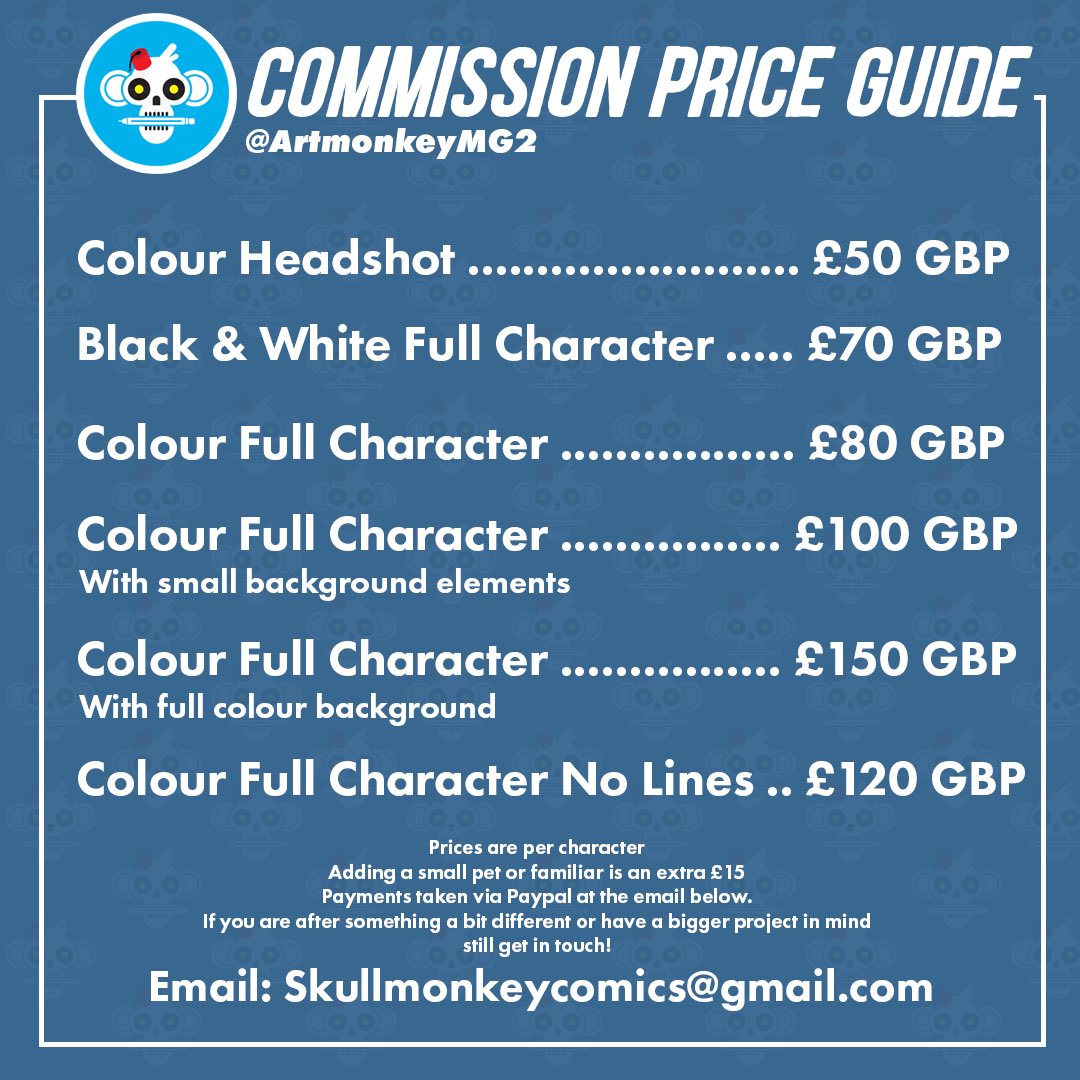 Artmonkeymg2's tweet image. Commission Thread!
Character commissions.
DnD - OC - General Character Design - Fan Art
Skullmonkeycomics@gmail.com
#commissionsopen #dndartist #characterart #ttrpg #oc #characterdesign