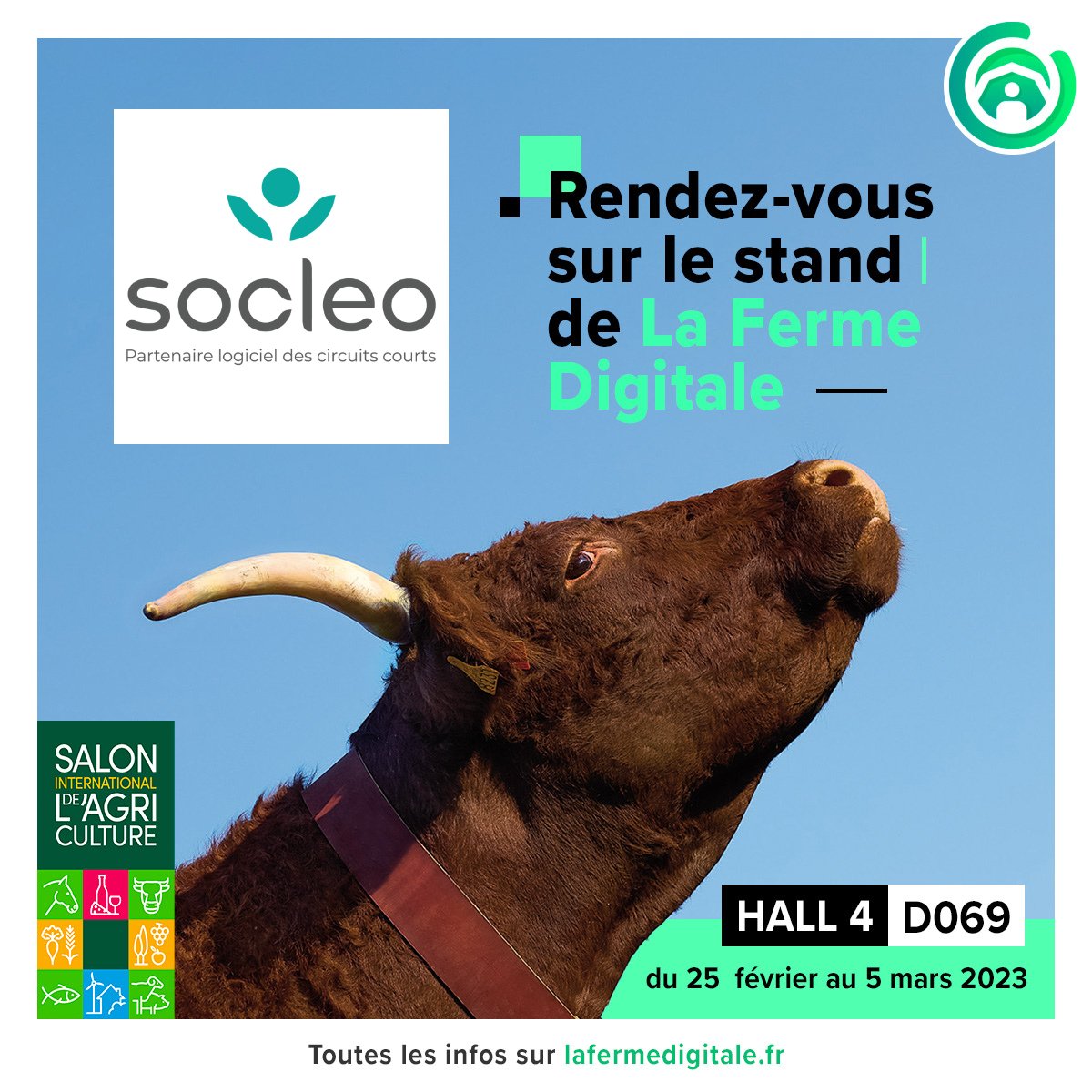 C'est officiel !! Comme chaque année depuis 5 ans, retrouvez-nous du 25 février au 5 mars au <a href="/Salondelagri/">Salon International de l'Agriculture</a> avec nos amis et collègues de <a href="/FermeDigitale/">La Ferme Digitale</a> ! 60 start-ups exposantes, plus de 80 conférences, tout ça sur le Hall 4, stand D069. On a hâte 🚀🚀