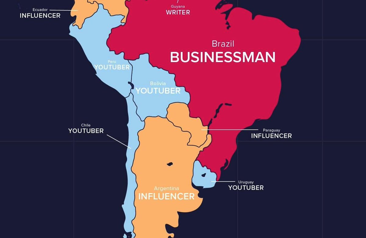 La empresa Remitly ha publicado este mapa basado en las búsquedas globales en Google en 2022 con el inicio "cómo ser un..." y una profesión al término de la frase. Los resultados se han clasificado por país.

en España gana #influencer
