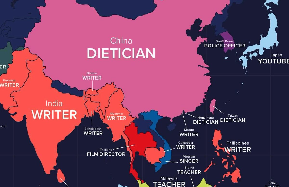 marcvidal's tweet photo. La empresa Remitly ha publicado este mapa basado en las búsquedas globales en Google en 2022 con el inicio "cómo ser un..." y una profesión al término de la frase. Los resultados se han clasificado por país.

en España gana #influencer https://t.co/5XtvBPo1r9