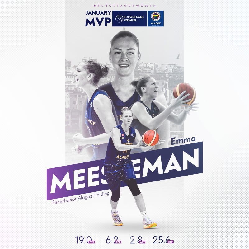 EuroLeagueWomen's tweet photo. Emma Meesseman delivered throughout January to claim MVP of the Month 🙌

@EmmaMeesseman | @fbkadinbasket
#EuroLeagueWomen