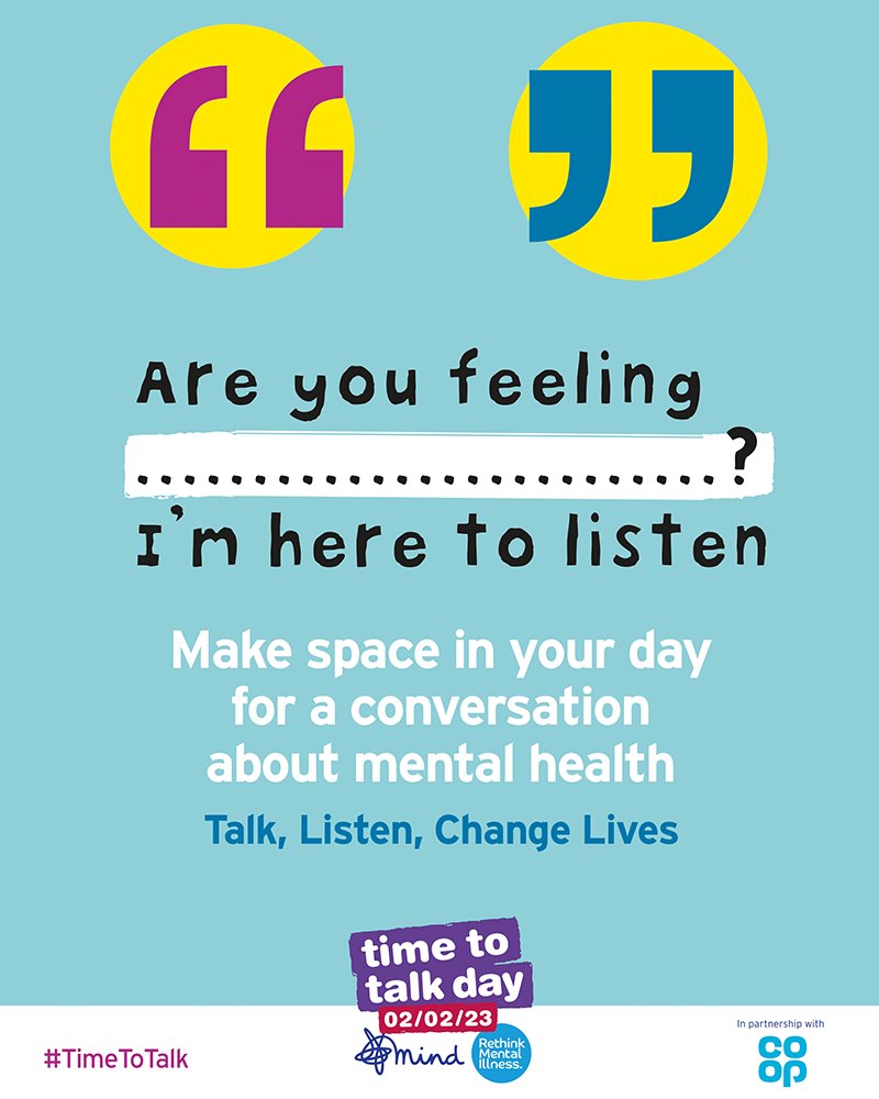 🗓️ One more day until #TimeToTalk day! 🗣️ Whatever you're doing tomorrow, make space in your day for a conversation about mental health.