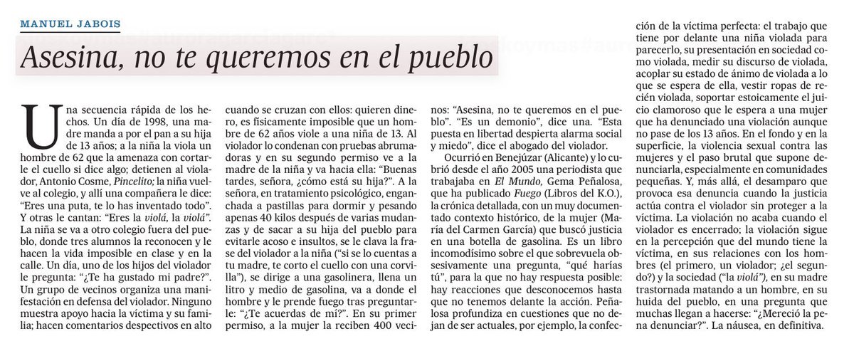labandadelauli's tweet image. Tenía 13 años y en el pueblo le cantaban “la violá”. Lo hizo un hombre de 62, amenazándole con un cuchillo en el cuello. La señalada fue siempre ella. Impunidad social para él, que, en un permiso se atrevió a acercarse a la madre de la víctima y preguntar: “¿Cómo está su hija?”