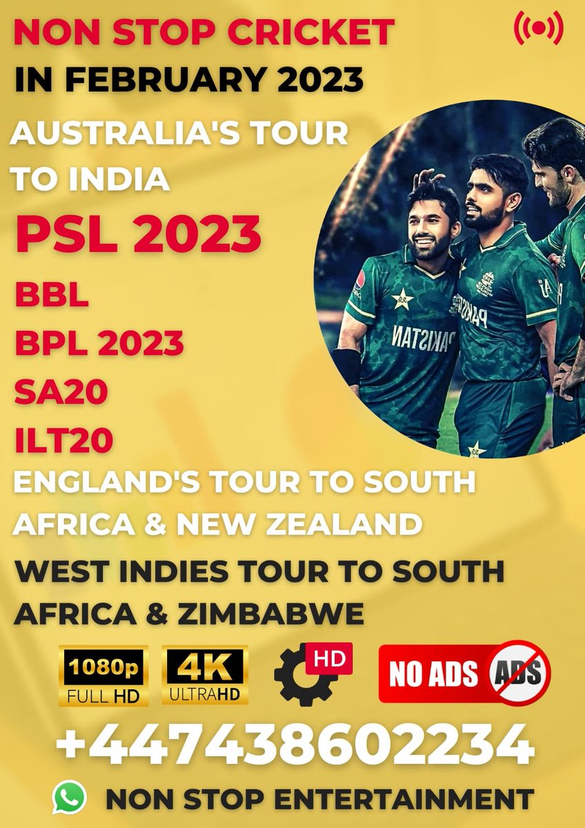 RT @NSE2023: #NonStopCricket on #NonStopEntertainment 
Watch all international #Cricket and #T20 Leagues live in February 2023. 
For #FreeTrial and subscription contact us on Whatsapp or DM

#INDvNZ #SAvENG #BBL12 #BPL2023 #SA20 #ILT20 #PSL2023 #IPL2023 …