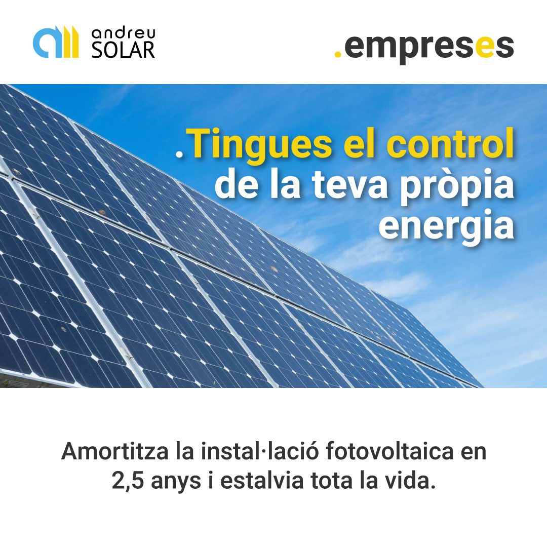 AndreuSolar's tweet photo. Tingues el #control de la teva pròpia #energia ☀️
👉 Si vols que la teva #empresa guanyi amb #autonomia energètica, produint i gestionant la seva pròpia energia, contacta’ns i demana’ns un estudi personalitzat: https://t.co/HoEVDH4d6T
#andreusolar #empreses #estalvienergètic https://t.co/FNXz3nI0Gd