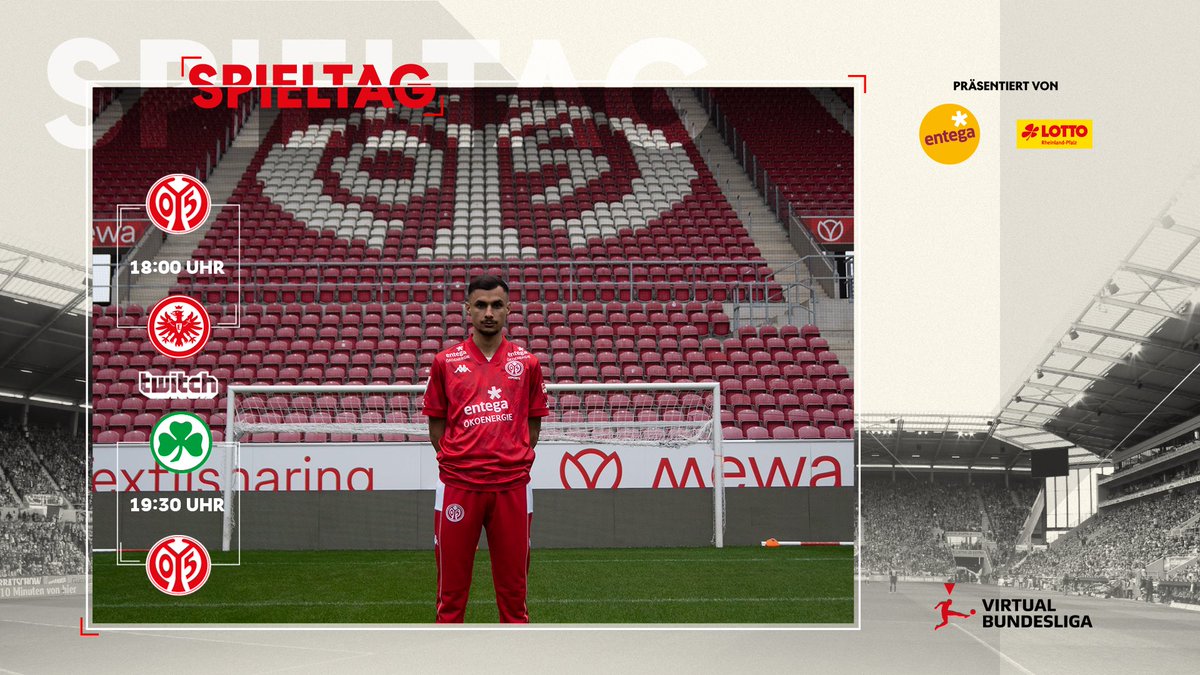 Mainz 05 eSPORTS (@mainz05esports) on Twitter photo Unsere heutige Programm-Empfehlung 📺:
1️⃣ 18:00 VBL 🆚 <a href="/Eintrachtesport/">Eintracht Frankfurt Esports</a>
2️⃣ 19:30 VBL 🆚 <a href="/kleeblattfuerth/">SPVGG GREUTHER FÜRTH</a>
3️⃣ 20:45 DFB-Pokal 🆚 <a href="/FCBayern/">FC Bayern München</a>
#VBL I #VBLCC I #FIFA23 I #Mainz05 Unsere heutige Programm-Empfehlung 📺:
1️⃣ 18:00 VBL 🆚 <a href="/Eintrachtesport/">Eintracht Frankfurt Esports</a>
2️⃣ 19:30 VBL 🆚 <a href="/kleeblattfuerth/">SPVGG GREUTHER FÜRTH</a>
3️⃣ 20:45 DFB-Pokal 🆚 <a href="/FCBayern/">FC Bayern München</a>
#VBL I #VBLCC I #FIFA23 I #Mainz05