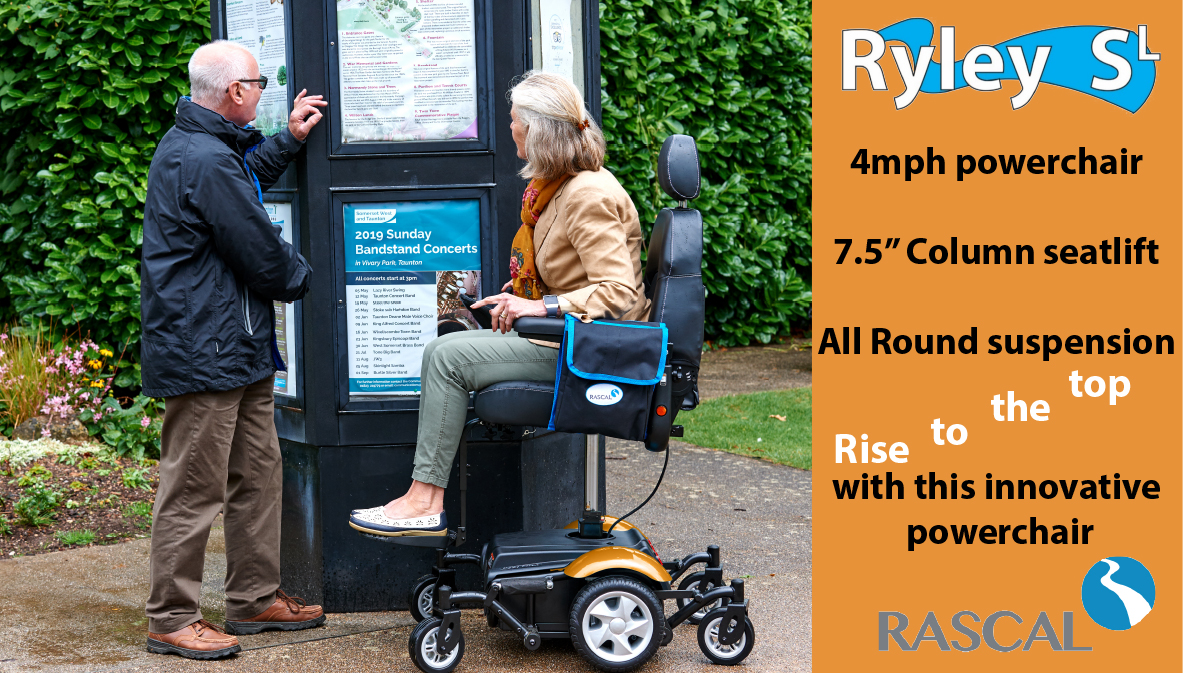 See the World from Above with the Ryley SL from Rascal Mobility. Enjoy a comfortable ride indoors or outdoors thanks to a comfortable captains seat and all round suspension.