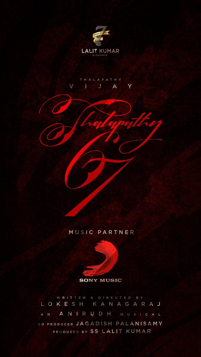 Team Vijay FC (@vijay68off) on Twitter photo Happy to be associated with <a href="/SonyMusicSouth/">Sony Music South India</a> to blast #Thalapathy67 music through your speakers 🔊 🔥
Audio rights acquired by #SonyMusic 💥
#Thalapathy <a href="/actorvijay/">Vijay</a> sir <a href="/Dir_Lokesh/">Lokesh Kanagaraj</a> <a href="/trishtrashers/">Trish</a> <a href="/anirudhofficial/">Anirudh Ravichander</a> <a href="/Jagadishbliss/">Jagadish</a>
#Thalapathy67OnSonyMusic Happy to be associated with <a href="/SonyMusicSouth/">Sony Music South India</a> to blast #Thalapathy67 music through your speakers 🔊 🔥
Audio rights acquired by #SonyMusic 💥
#Thalapathy <a href="/actorvijay/">Vijay</a> sir <a href="/Dir_Lokesh/">Lokesh Kanagaraj</a> <a href="/trishtrashers/">Trish</a> <a href="/anirudhofficial/">Anirudh Ravichander</a> <a href="/Jagadishbliss/">Jagadish</a>
#Thalapathy67OnSonyMusic