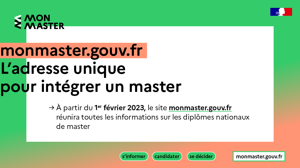 RegionAcAura's tweet photo. "MON MASTER" ouvre aujourd'hui !
👉🏻 une nouvelle #plateforme nationale pour l’entrée en master 1 ;
👉🏻 une information sur toutes les offres de formation proposées en #master par les établissements d'enseignement supérieur français.

Plus d'infos 👉🏻 https://t.co/We2ev3O4Sj https://t.co/NEFyhtTFyH