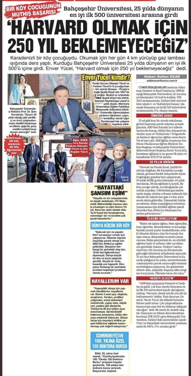 BUEK Başkanı Enver Yücel: ”Harvard olmak için 250 yıl beklemeyeceğiz”
<a href="/gazetesozcu/">Sözcü</a> 

#BAU25Yaşında

👉🏻 sozcu.com.tr/2023/egitim/ha…