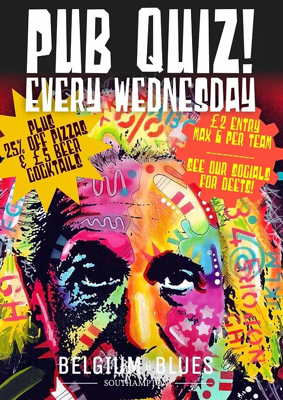 LaurenceQuiz's tweet photo. Join @CompleatQuiz tonight for the 2nd Southampton quiz of the week @BelgiumandBlues - rounds include History and Business, plus your usual General Knowledge, Connections and picture rounds - jackpot is in excess of £200 #winbeer #cashjackpot https://t.co/NgRxJg09yr