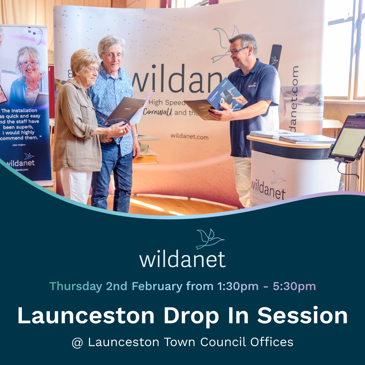 Come and see the team this Thursday 2nd February at Launceston Town Council Offices to find out more about Wildanet's high-speed, full fibre broadband service and our latest amazing offers. #wildanet #launceston #fullfibrebroadband #fromanywheretoeverywhere