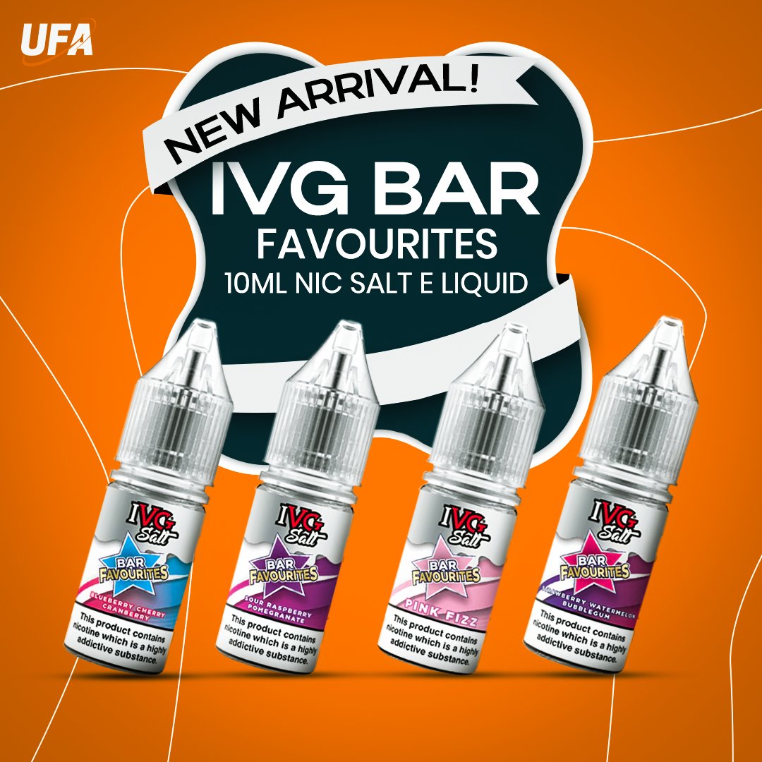 Indulge in the ultimate vape experience with IVG's Bar Favourites Salts - tantalizing fruit, sodas and menthol flavours to suit every taste!

ORDER – bit.ly/3Hs1NIQ
.

.
#UFAMarketplace #UFA #NewArrival #IVG #NicSalts #IVGBarFavourites #IVGNicSalt #BarSalt #BarFavourites