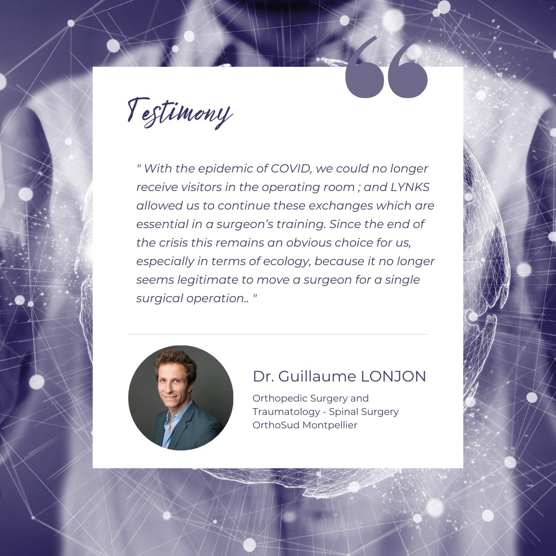We would like to share with you a testimonial!
💬

 Thank you Dr. Guillaume Lonjon for your trust.

#LYNKS #remoteproctoring #testimonial