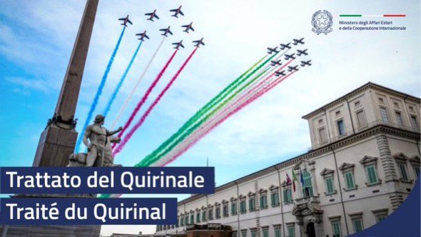 Aujourd'hui le #TraitéduQuirinal entre en vigueur: c'est une confirmation de la relation profonde et de la détermination à renforcer le dialogue bilatéral 🇮🇹🇫🇷 en Europe et pour l'Europe.
⬇️ Le communiqué de presse <a href="/ItalyMFA_int/">Italy MFA</a> ⬇️ 
esteri.it/it/sala_stampa…