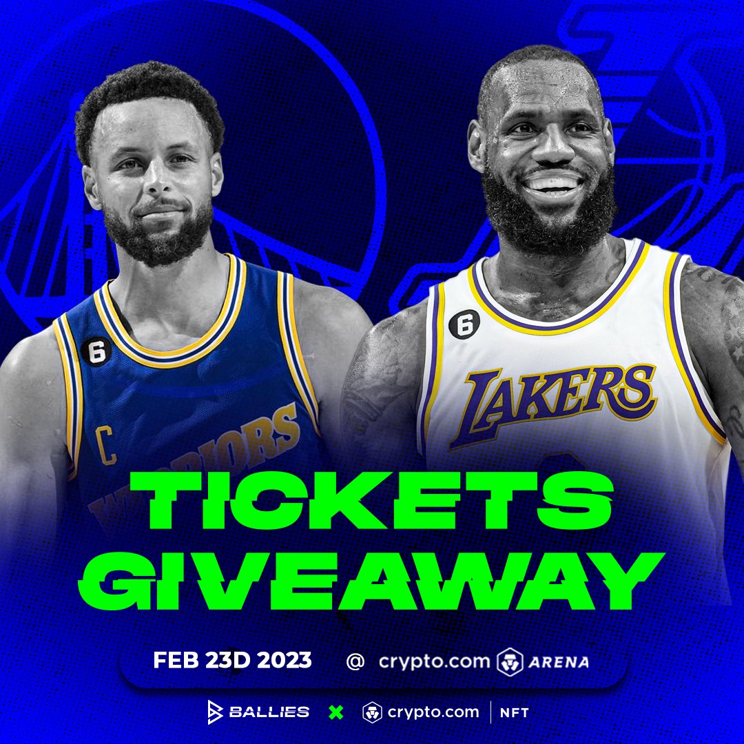 BalliesUniverse's tweet photo. LET’S GO! TICKETS GIVEAWAY! 🥳
One more giveaway for a game you don’t wanna miss! 
Our winner gets:
🎁A pair of tickets to @warriors vs @Lakers on FEB 23rd in @cryptocom Arena!
To enter:
1⃣ Follow @Ballies_NFT &amp; @BalliesFriends
2⃣ RT &amp; ❤️
3⃣ Tag 3 baller friends
48h https://t.co/06jnlMXZsN