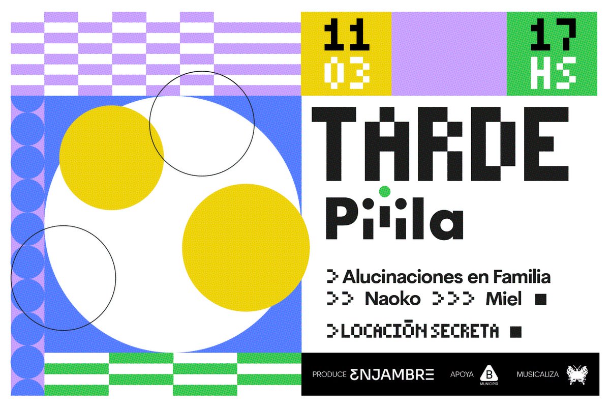 En el marco de nuestras celebraciones de 5 años tendremos un nuevo encuentro: Tarde Piiila será una jornada de música con Alucinaciones en Familia, Miel y Naoko.

🟡 11 de marzo, 17 hs. Locación secreta.

➕info: bit.ly/3WW4Grl