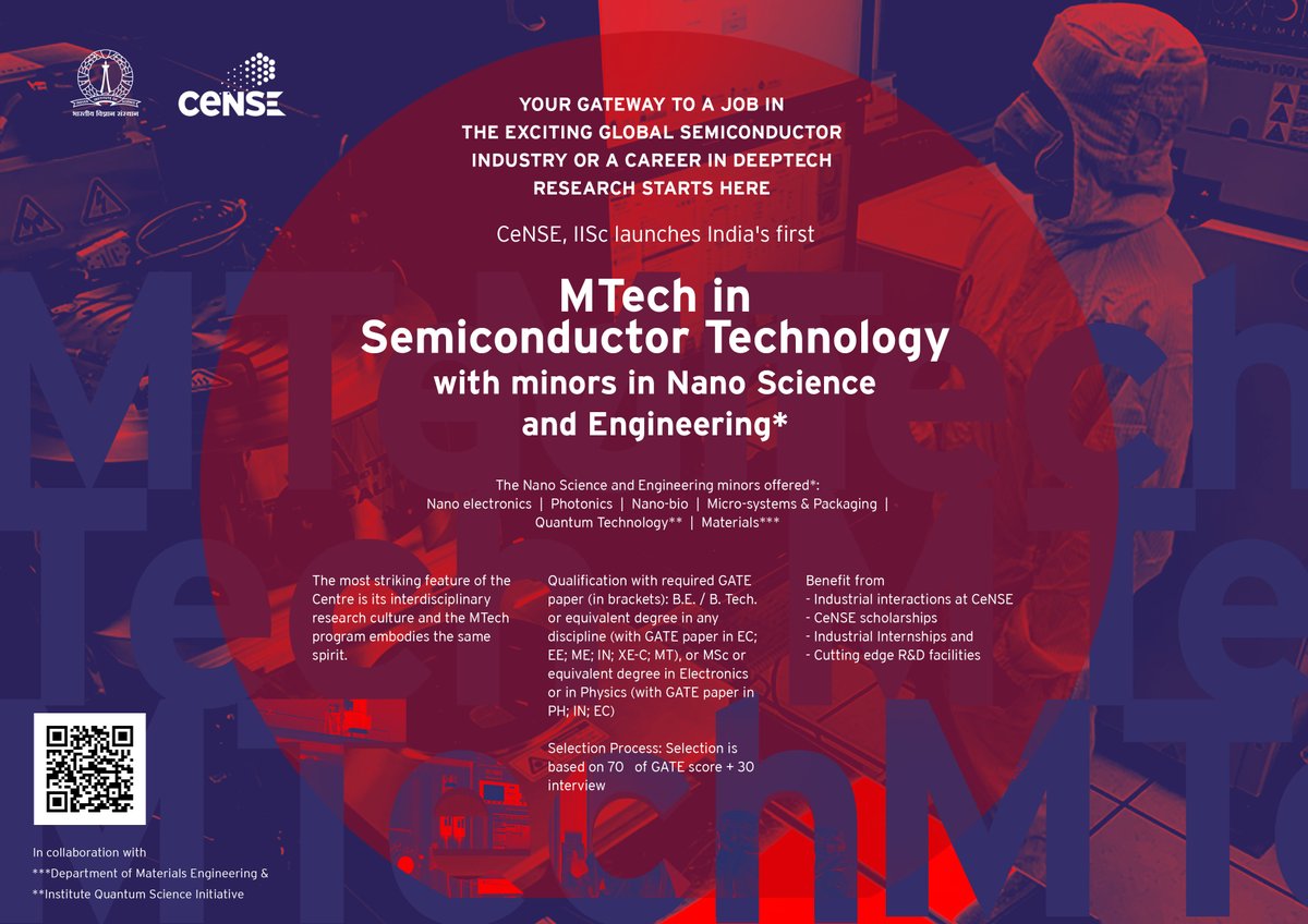 CeNSEatIISc (@censeatiisc) on Twitter photo A new MTech Program launched!!!
<a href="/CeNSEatIISc/">CeNSEatIISc</a> , <a href="/iiscbangalore/">IISc Bangalore</a> has launched a new M.Tech program in Semiconductor Technology with minors in Nano Science and Engineering.
Visit for more details: cense.iisc.ac.in/content/degree…
#engineering #education #opportunity #Masters A new MTech Program launched!!!
<a href="/CeNSEatIISc/">CeNSEatIISc</a> , <a href="/iiscbangalore/">IISc Bangalore</a> has launched a new M.Tech program in Semiconductor Technology with minors in Nano Science and Engineering.
Visit for more details: cense.iisc.ac.in/content/degree…
#engineering #education #opportunity #Masters