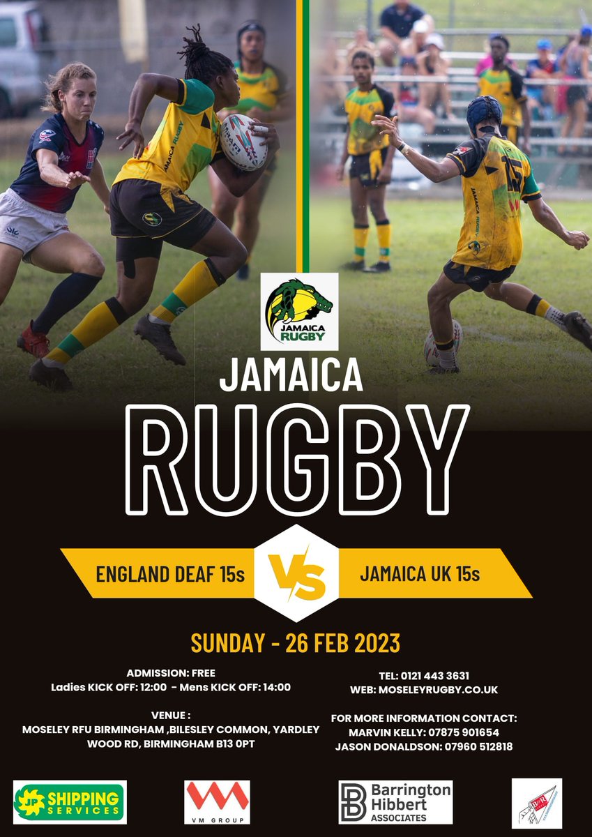 🌴🏉 As a Caribbean business and keen rugby supporters, JP Shipping Services are delighted to announce our sponsorship of the Jamaica UK Rugby Academy.  🏉🌴
We will be attending the upcoming England Deaf 15's vs Jamaica UK 15's on Sunday 26th February at Moseley RFC, Birmingham.
