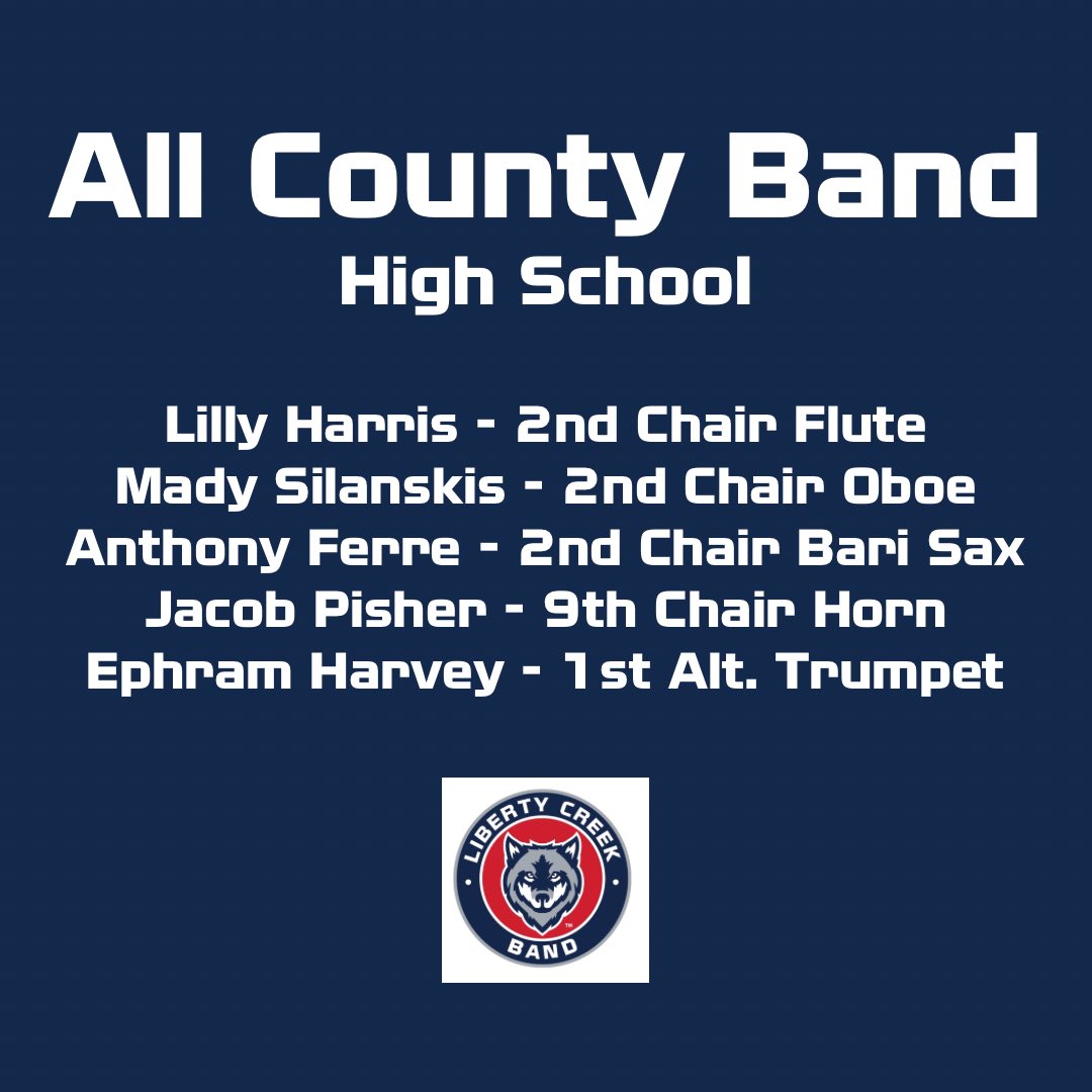 LCWolvesBand's tweet image. Congrats to these students for making All County Band, and we are proud of ALL our students who auditioned! @LCHSWolves @LCMSWolves