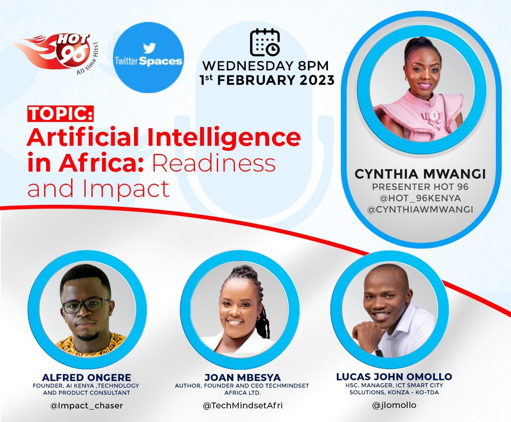 Hot_96Kenya's tweet photo. Set a reminder for my upcoming Space! https://t.co/VHPfyqaWLR… join @jlomollo @Impact_chaser @TechMindsetAfri with host @CynthiaWMwangi https://t.co/aSP3OSvN7m