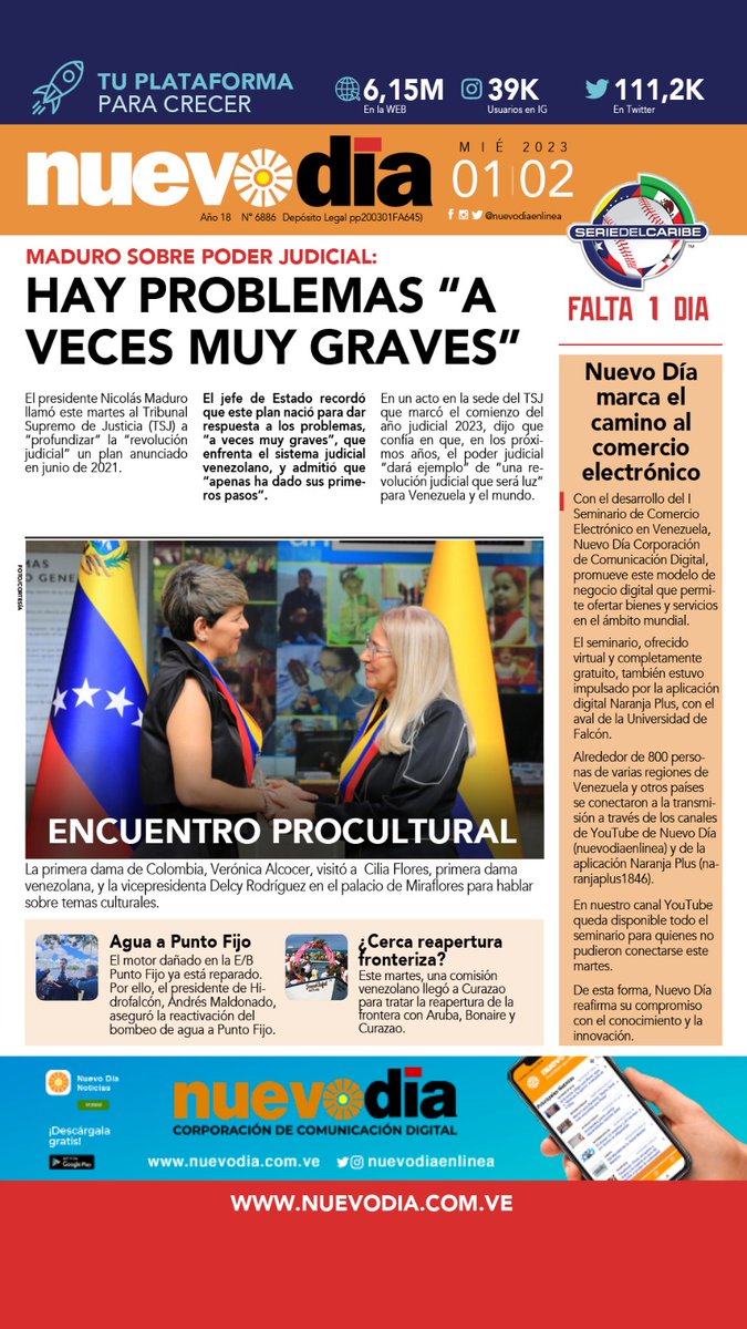 Buenos días #FelizMiercoles aquí les dejo la primera de hoy #1Febrero del diario #NuevoDia del estado #Falcon