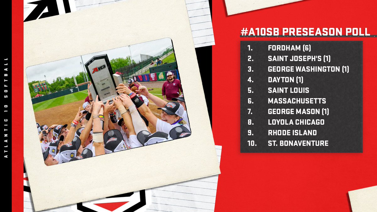 atlantic10's tweet photo. WELCOME TO FEBRUARY 💕🗓️

And you know what that means...the start of #A10SB is *just* around the corner!

We dropped our Preseason Poll this morning to keep you busy till then...@FordhamSoftball enters the year as the favorite followed by SJU &amp; GW🥎

📰: https://t.co/cHXGDZLY0B https://t.co/q2oCQ37HbK