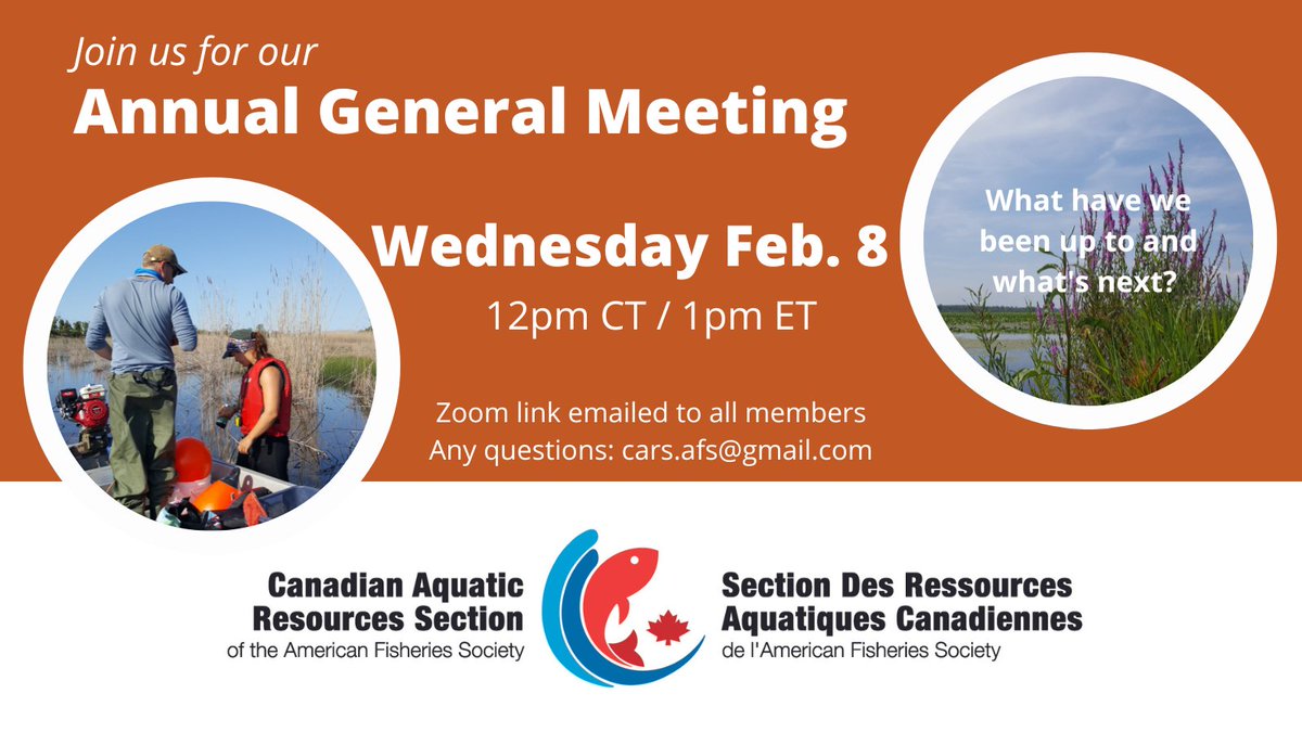 ONE WEEK AWAY! Our annual general meeting is next Wednesday Feb 8 at 1pm ET! 

CARS members have already received an email with the Zoom link - if you're not on our list but interested in attending, please email cars.afs@gmail.com 🐟