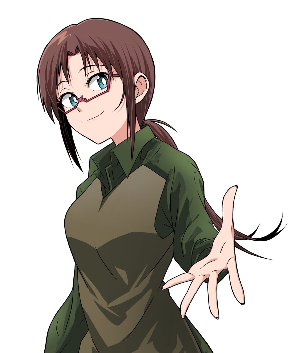 makinami mari illustrious 1girl solo glasses brown hair smile white background simple background  illustration images