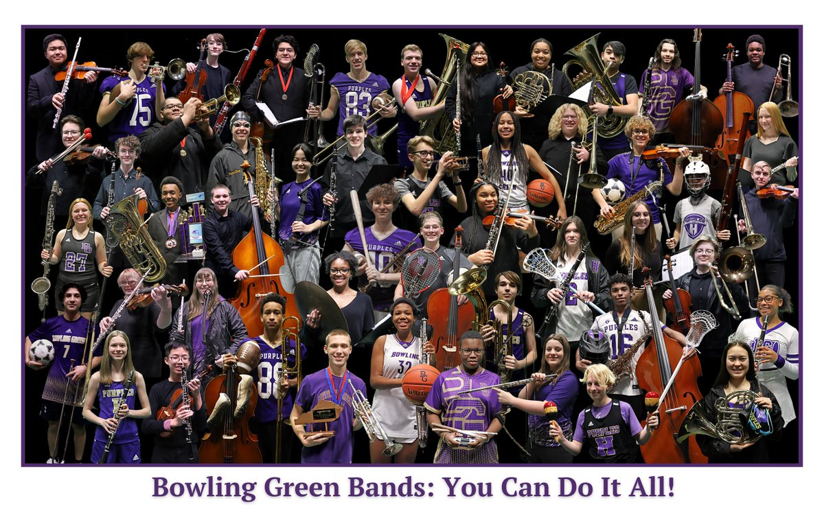 I SPY members of the BGHS Band... and the choir, orchestra, athletics, and more.
<a href="/BGHSPurplesNews/">The Purple Spirit</a> students participate in multiple performing arts, athletic, and extracurricular activities. 

Bowling Green Bands: 
You Can Do It All!