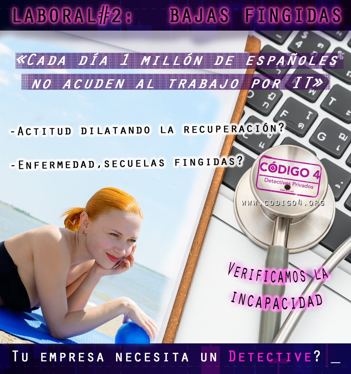 🤒👁‍🗨La empresa tiene derecho de control del cumplimiento del deber de buena fe contractual. Si el trabajador realiza actividades incompatibles con su situación el empleador puede hacer uso de su poder disciplinario.  info@codigo4.org
#baja #Investigación  #despido #detective #it