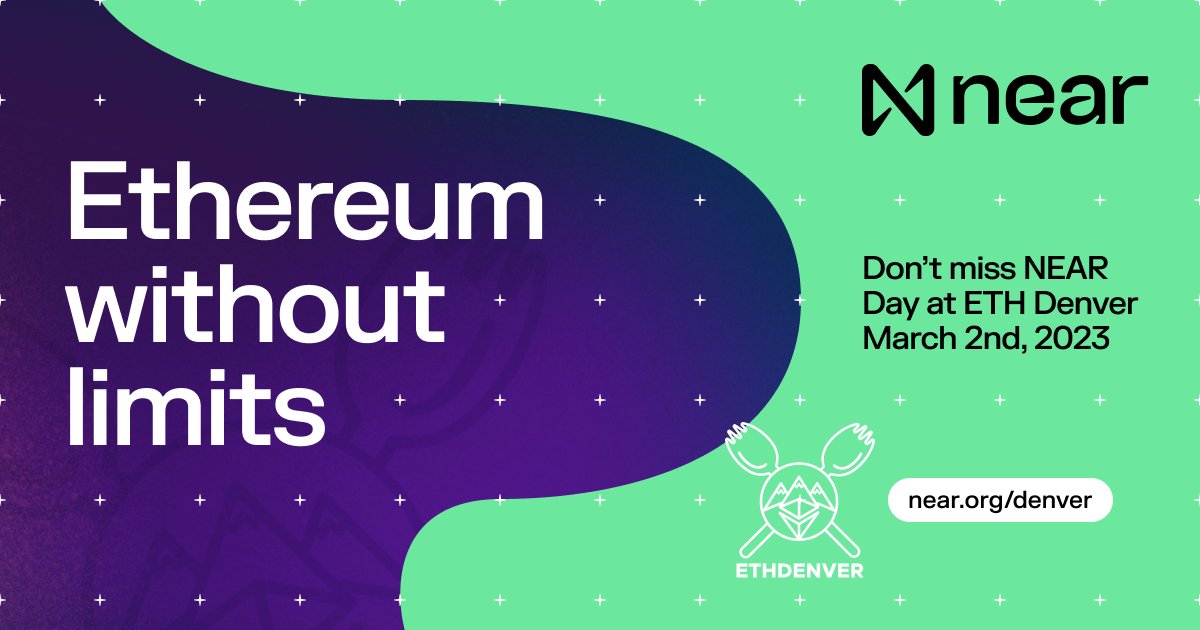 NEARProtocol's tweet image. Get ready for the ultimate Web3 experience at @EthereumDenver 2023, with #NEAR at the forefront. 

Don't miss our pre-event, #NEAR Day, on March 2nd and experience #EthereumWithoutLimits

near.org/denver