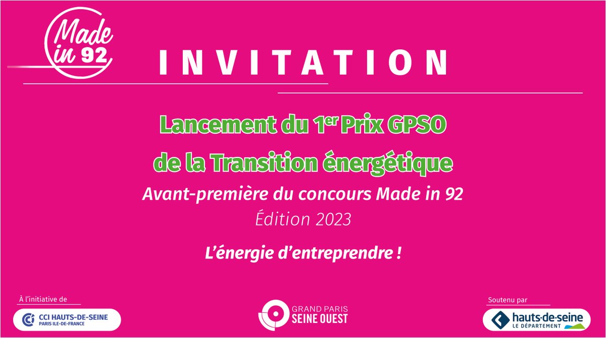 CCI_92's tweet image. 📌📅[ÉVÉNEMENT] J-5 | 1er Prix GPSO de la Transition énergétique | 6/2/23 - 18h30
Participez à cette soirée et découvrez les témoignages de certains lauréats #Madein92 des éditions 2021 et 2022 👏
Inscriptions 👉 cciparisidf.fr/ij0t39k 
@GPSO_SeineOuest @hautsdeseinefr