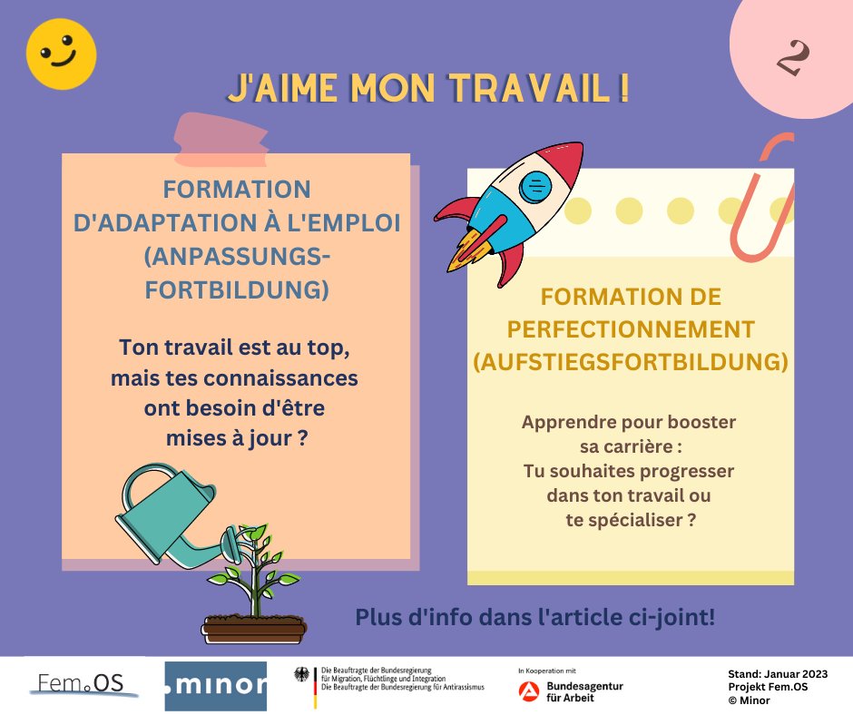 Tu as déjà trouvé le métier de tes rêves, mais tu souhaites renforcer tes compétences pour : 
✅t'adapter aux changements ?
✅te professionnaliser ?
✅ ou obtenir un poste plus élevé ?
Rejoint formations d'adaptation ou des formations continue de Fem.OS - 
#femos_kampagne #femos