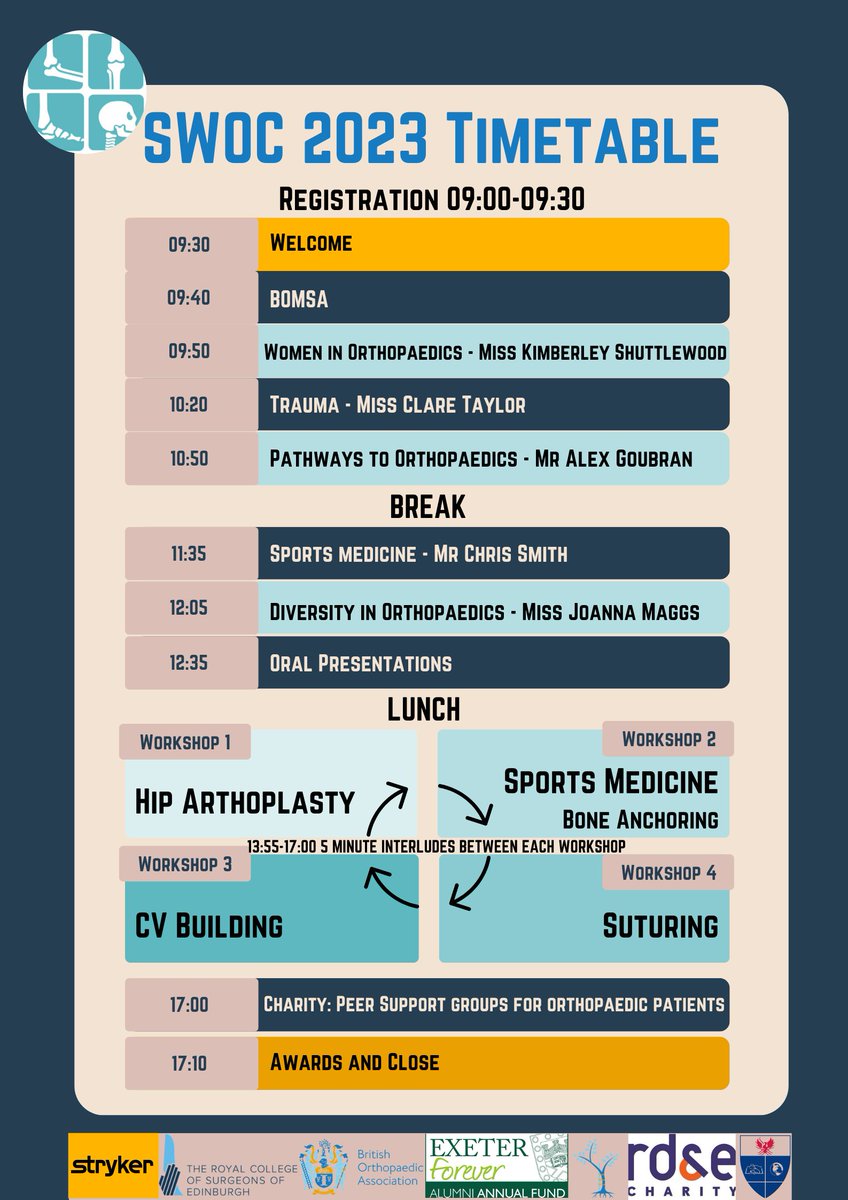 sworthoconf's tweet image. ***CONFERENCE TIMETABLE***
As SWOC 2023 is drawing nearer, we would like to share the timetable for the event. Join us on 25th February for an exciting day of talks, workshops and CV-building opportunities!
Tickets are selling out fast, get yours here: doctorsacademy.org.uk/coursenw/swoc2…