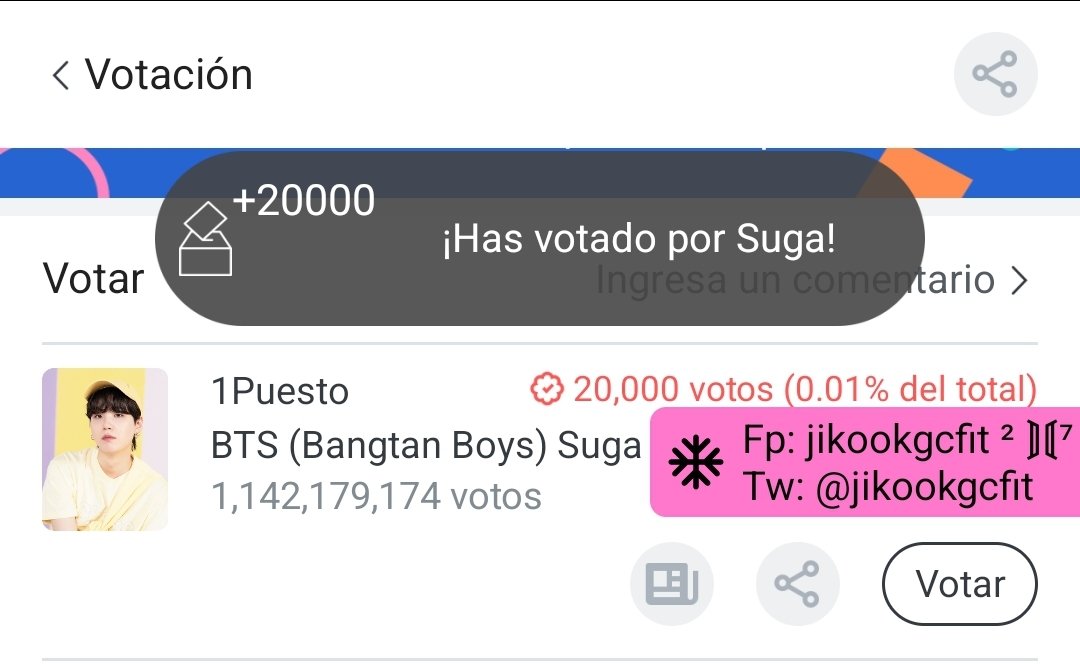 equipo_fanplus's tweet photo. EQUIPO FANPLUS 6 🌱

Fecha: 01/02/23

• Deja las capturas de tus votos para Yoongi. 

• Masiva Inicial: dejé 20k votos. 
• Masiva Intermedia: dejé 30k votos.

Usa los hashtags + la mención:

#방탄소년단슈가 #SUGA #シュガ @BTS_twt https://t.co/rRJn2Rm5bI